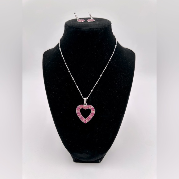 Cookie Lee Pink Heart Necklace & Earrings - Picture 3 of 3